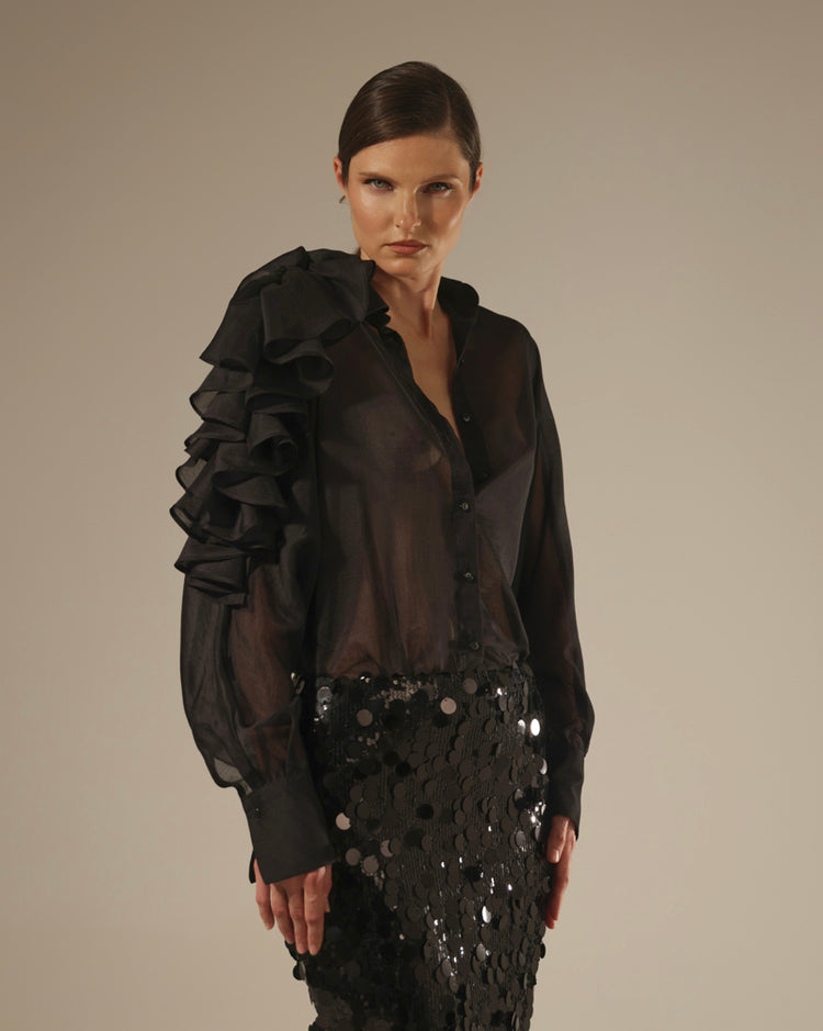 Camicia in georgette leggera con rouches