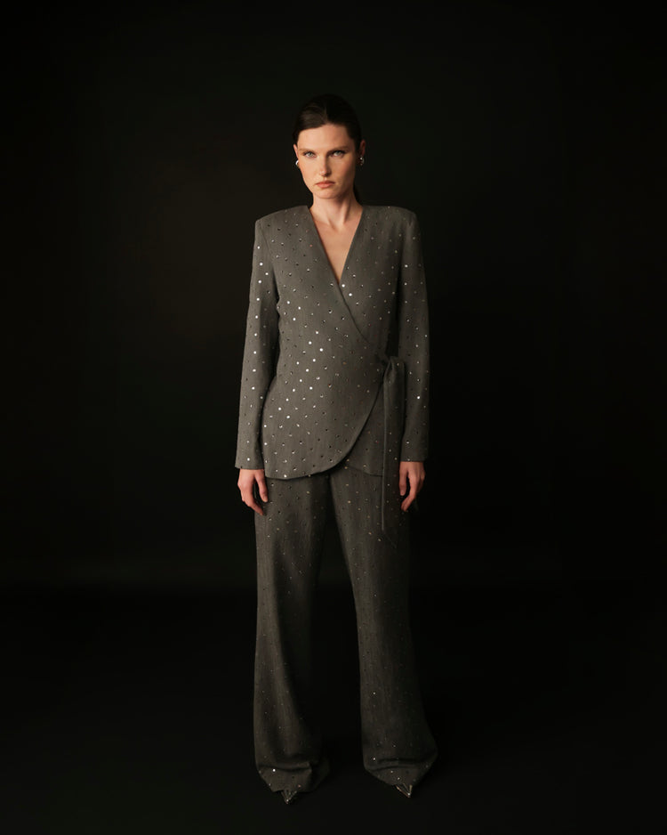 Giacca in denim con fusciacca e strass