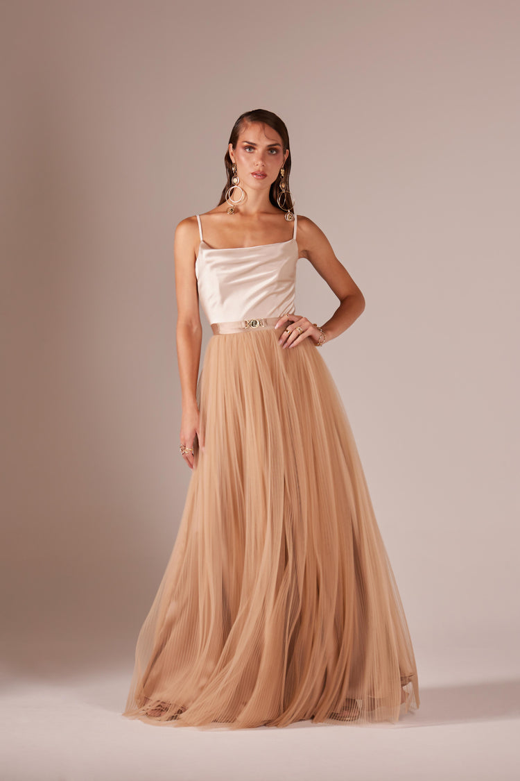 Long tulle skirt with metallic decoration