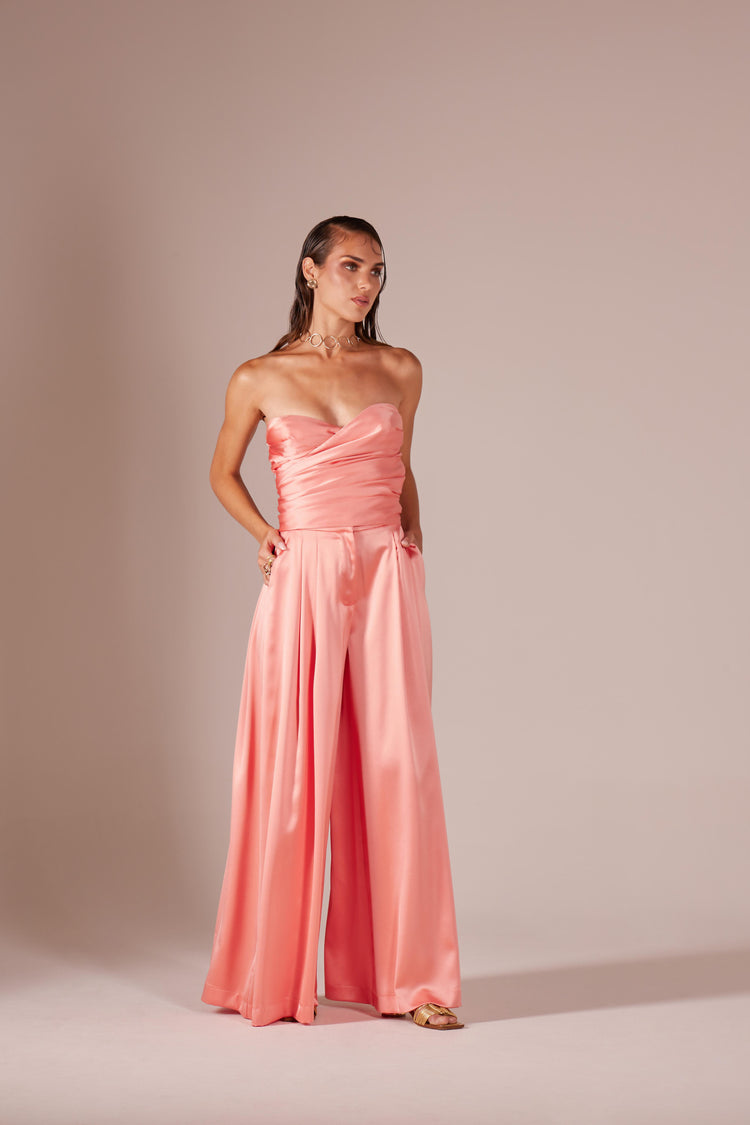 Strapless satin draped top