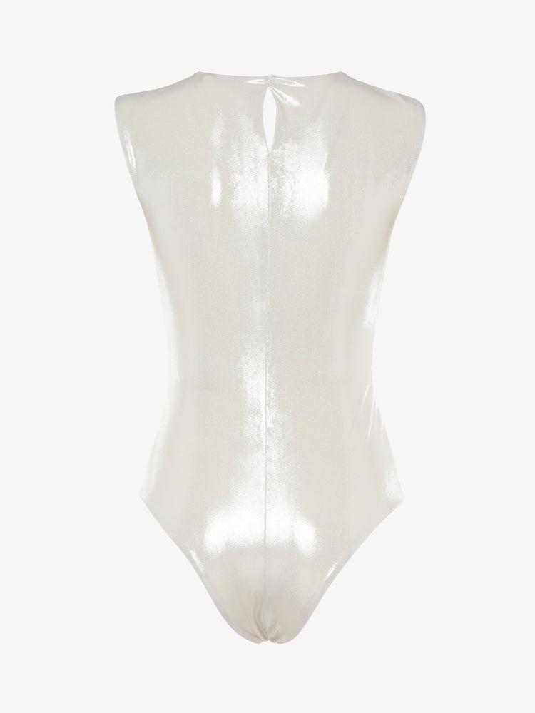 Bodysuit in metallic jersey with cut out and metallic decorations