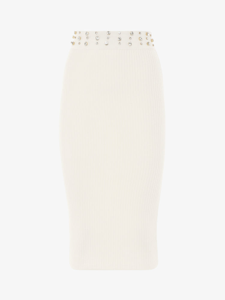 Gonna midi in maglia con applicazioni gioiello