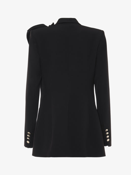 Giacca monopetto in tessuto tecnico con decorazione fiore in taffetà