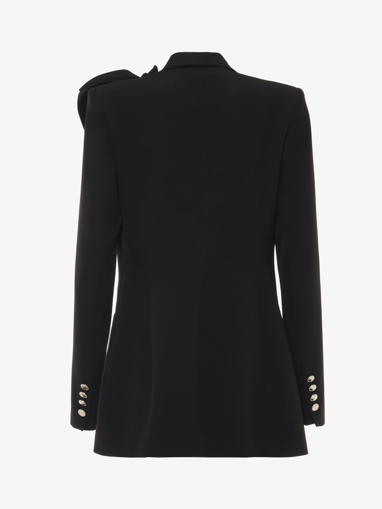 Giacca monopetto in tessuto tecnico con decorazione fiore in taffetà