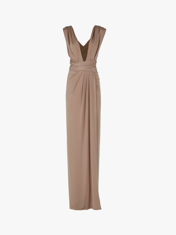 Long jersey dress with halter neckline