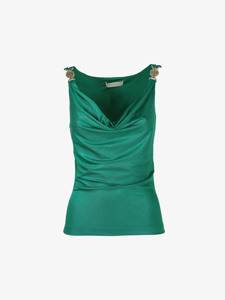 Jersey top with soft neckline and metallic decorations