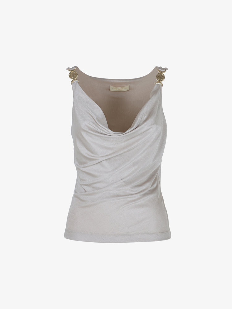Jersey top with soft neckline and metallic decorations