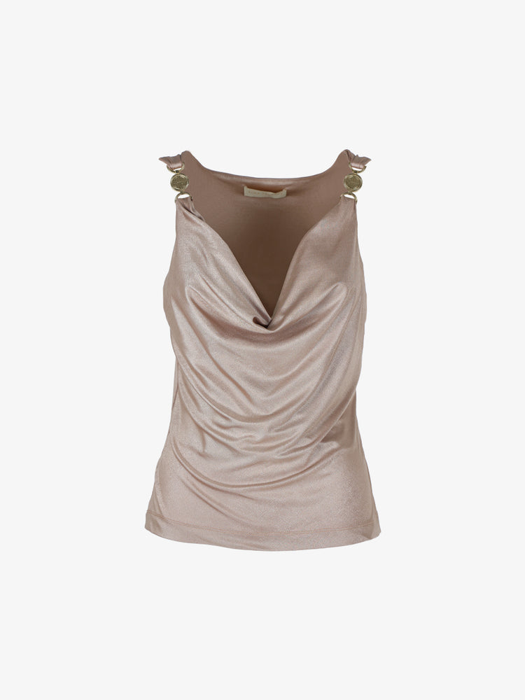 Jersey top with soft neckline and metallic decorations