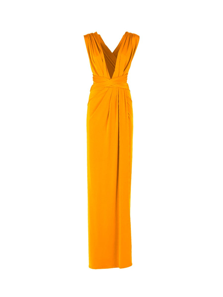 Long jersey dress with halter neckline