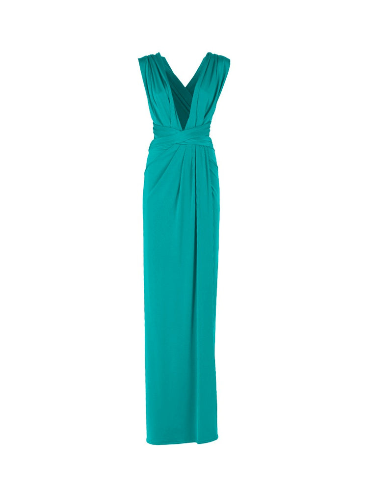 Long jersey dress with halter neckline
