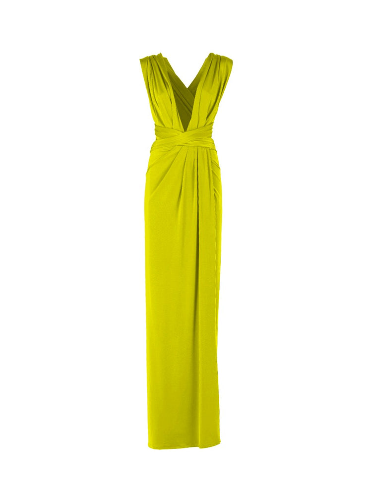 Long jersey dress with halter neckline