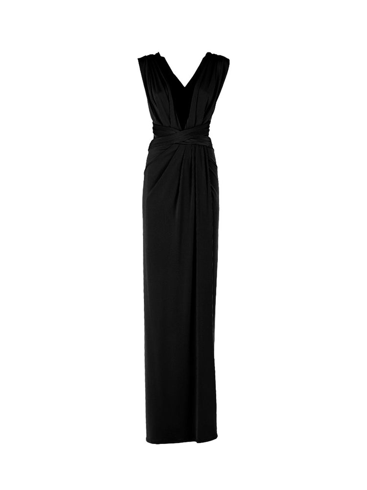 Long jersey dress with halter neckline