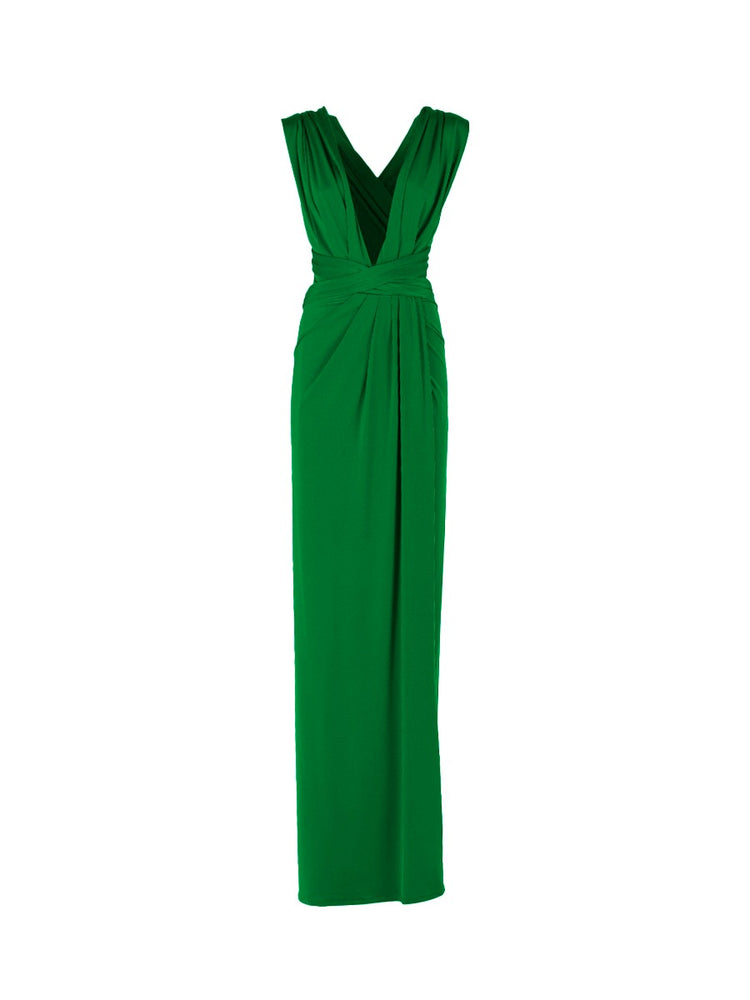 Long jersey dress with halter neckline