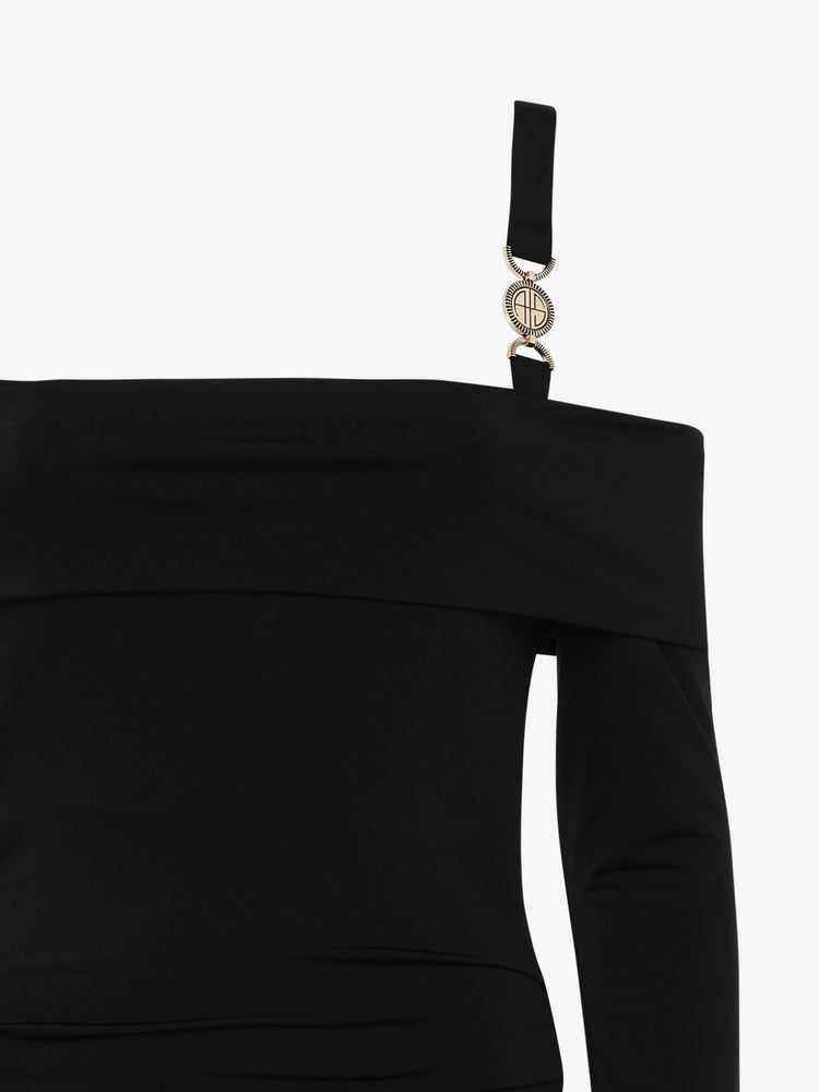 Mini abito scollo a barca in jersey con decorazioni metalliche spalline