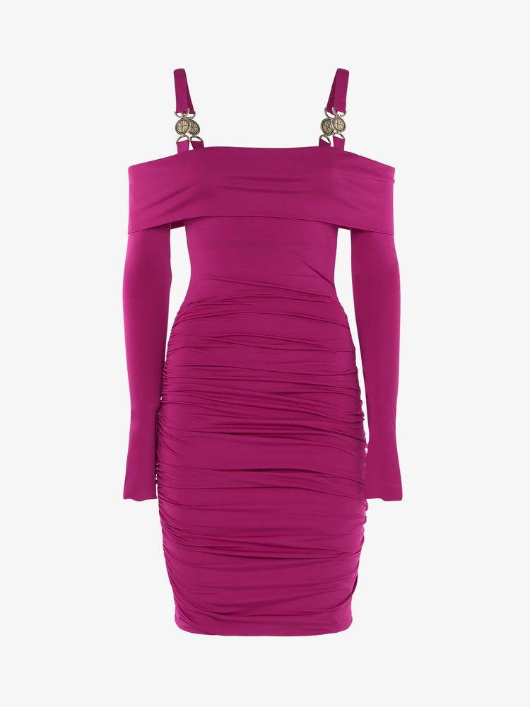 Mini abito scollo a barca in jersey con decorazioni metalliche spalline