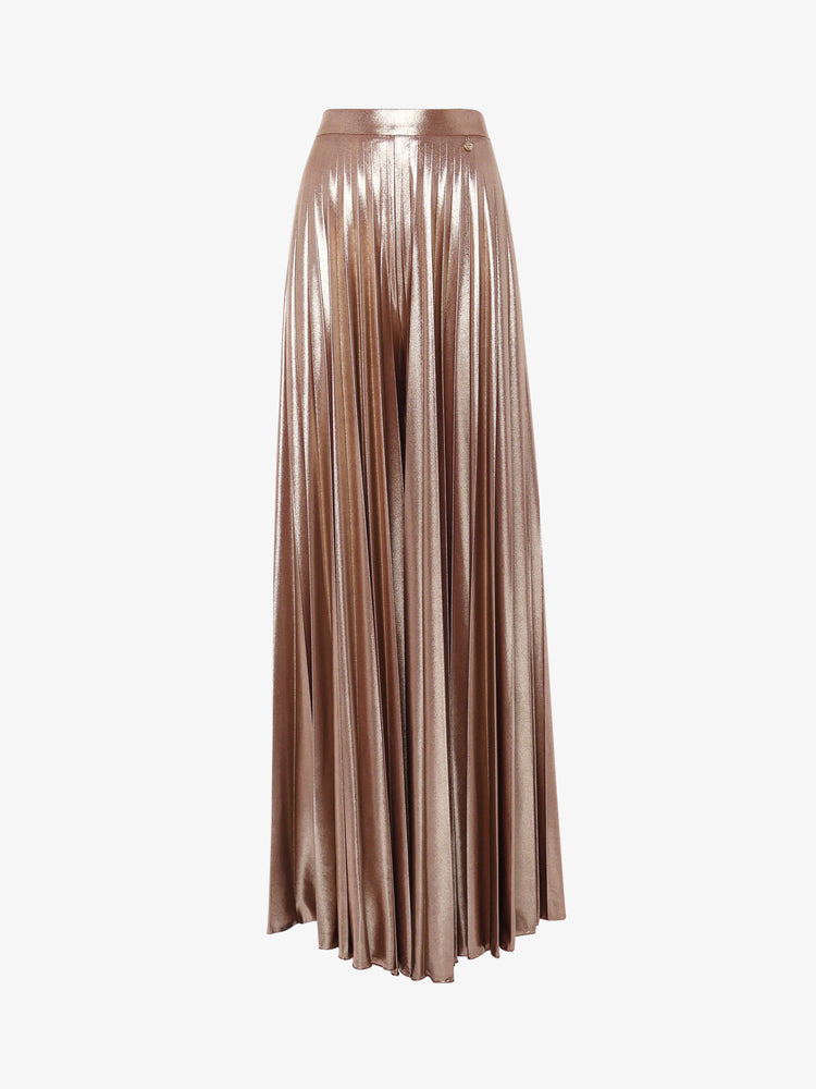 Wide pleated trousers in metallic jersey