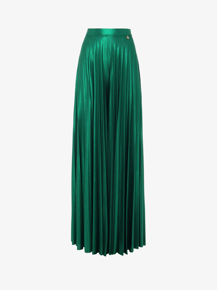 Wide pleated trousers in metallic jersey