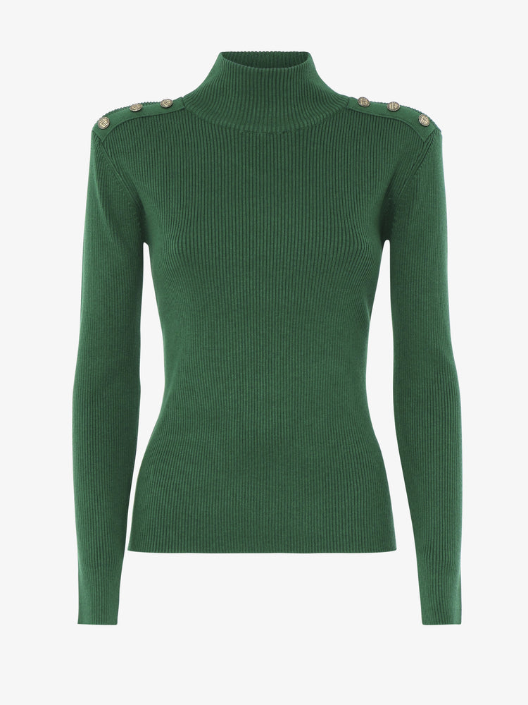 High neck sweater with metal buttons