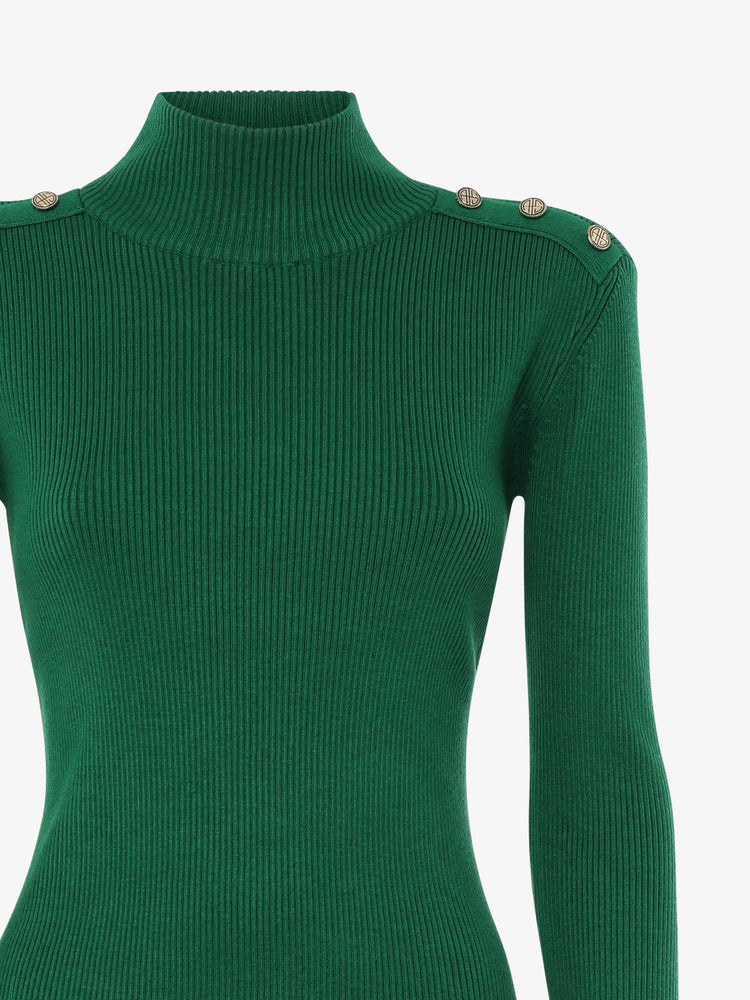 High neck sweater with metal buttons