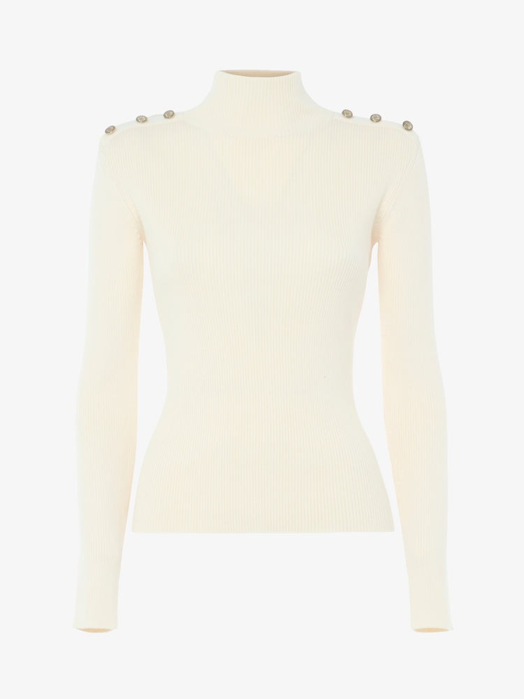 High neck sweater with metal buttons