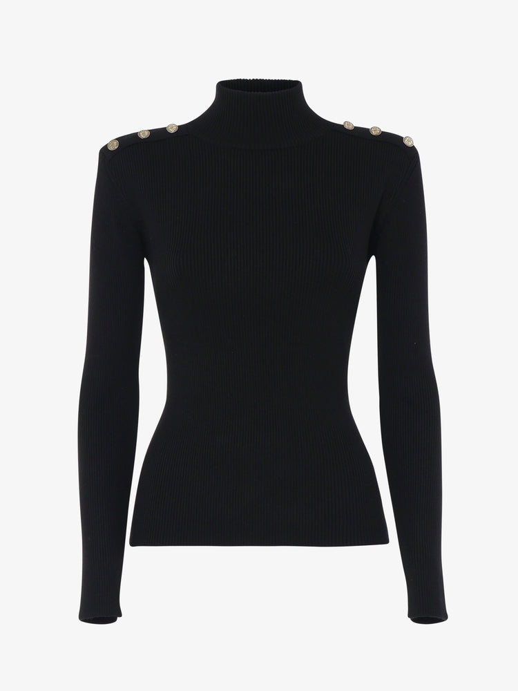 High neck sweater with metal buttons