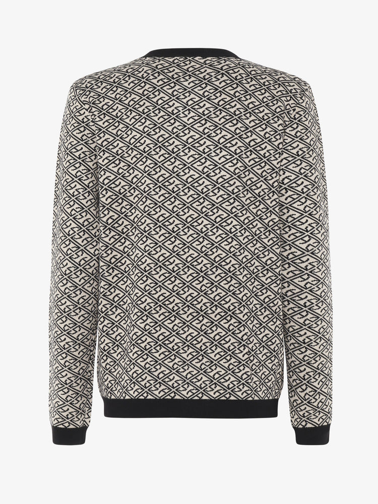 Cardigan girocollo jaquard fantasia con bottoni metallici