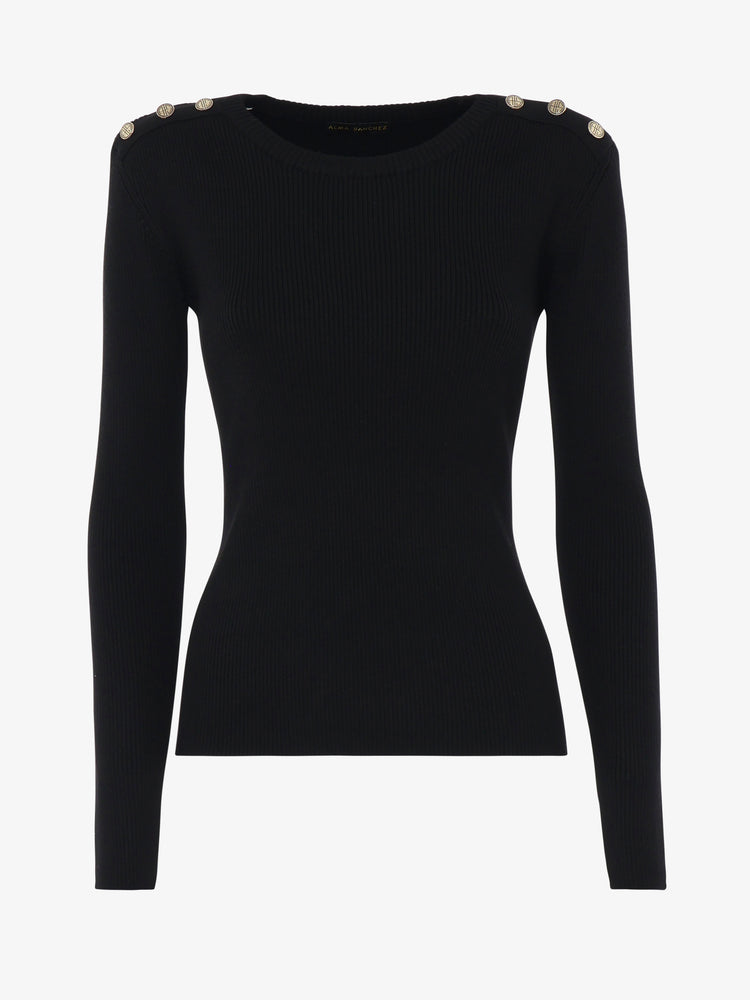 Crewneck sweater with metal buttons