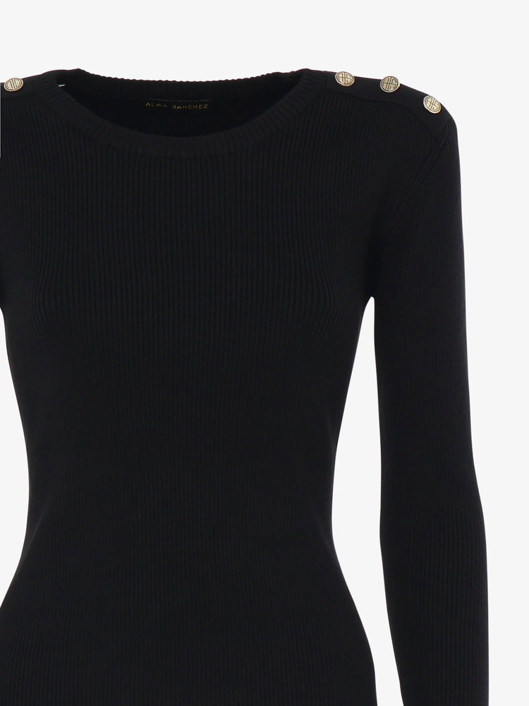 Crewneck sweater with metal buttons