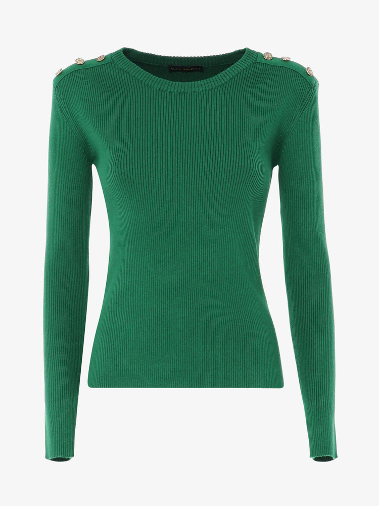 Crewneck sweater with metal buttons