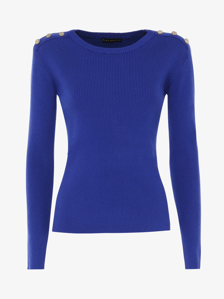 Crewneck sweater with metal buttons