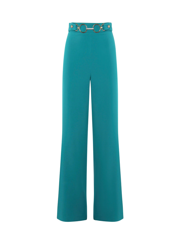 Pantalone gamba dritta in tessuto tecnico accessorio metallico in vita