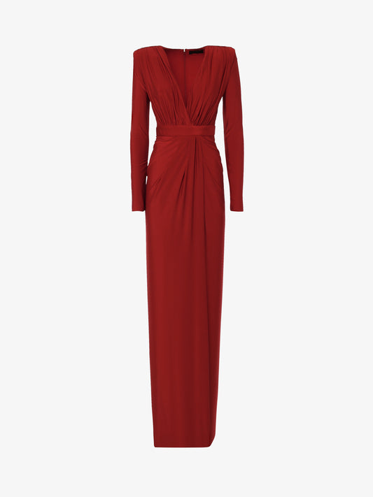 Long dress with deep neckline in jersey