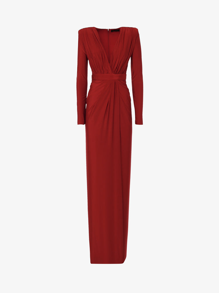 Long dress with deep neckline in jersey