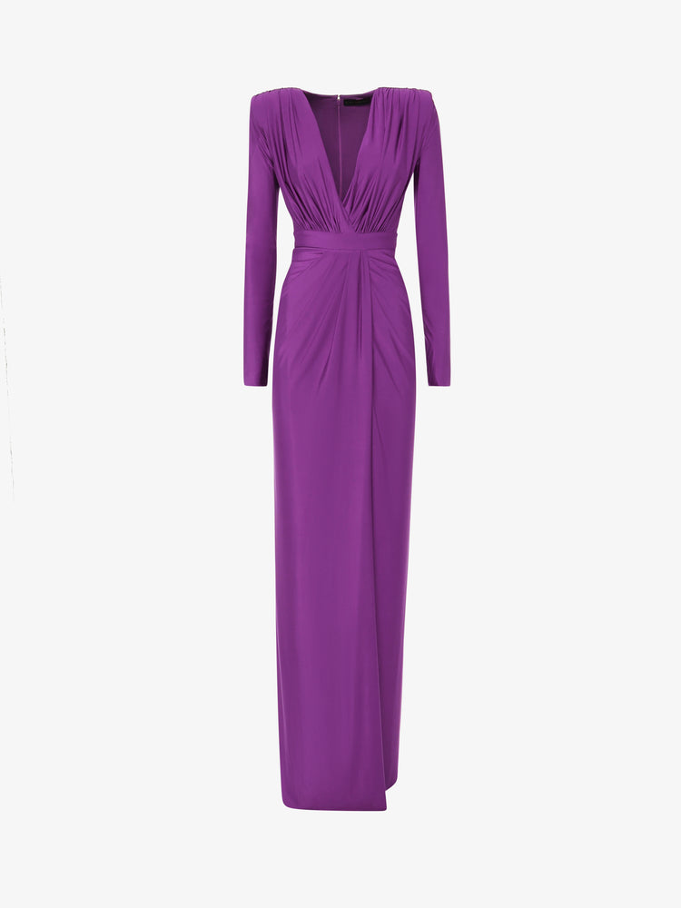 Long dress with deep neckline in jersey