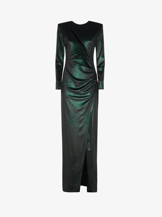 Long cut out dress in metallic velvet