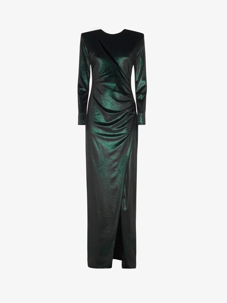 Long cut out dress in metallic velvet