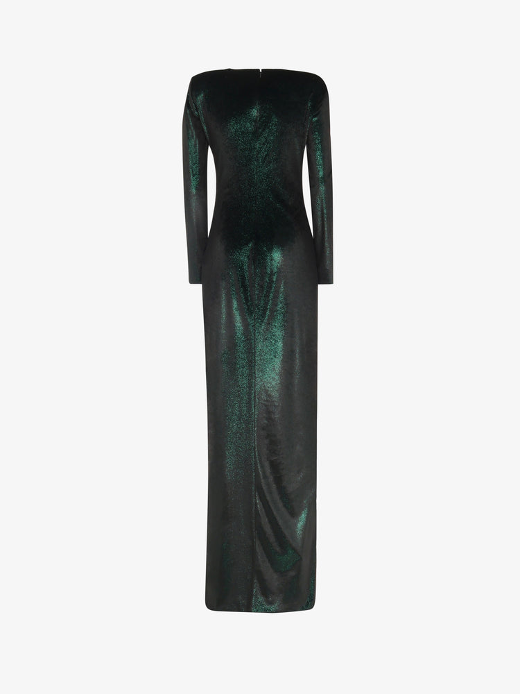Long cut out dress in metallic velvet