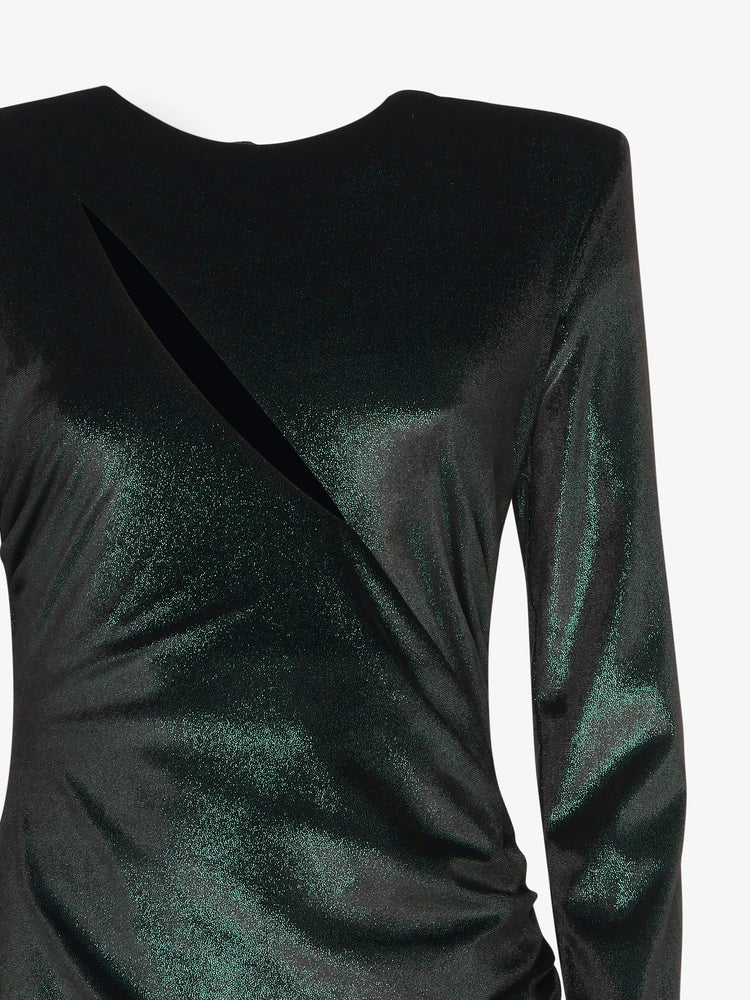 Long cut out dress in metallic velvet