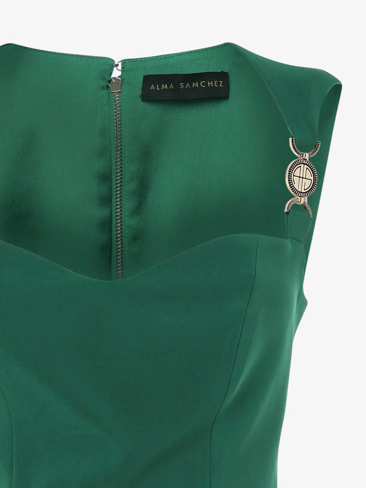 Short top in technical fabric with metal accessories on the shoulder straps