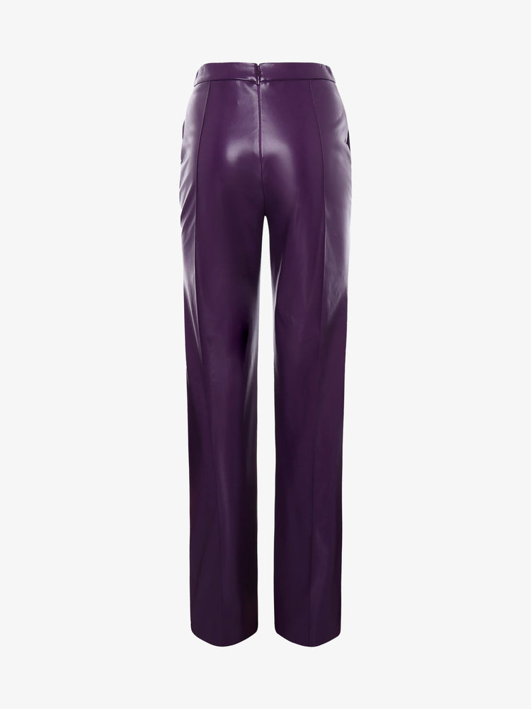 Straight leg trousers in eco leather and metal buttons