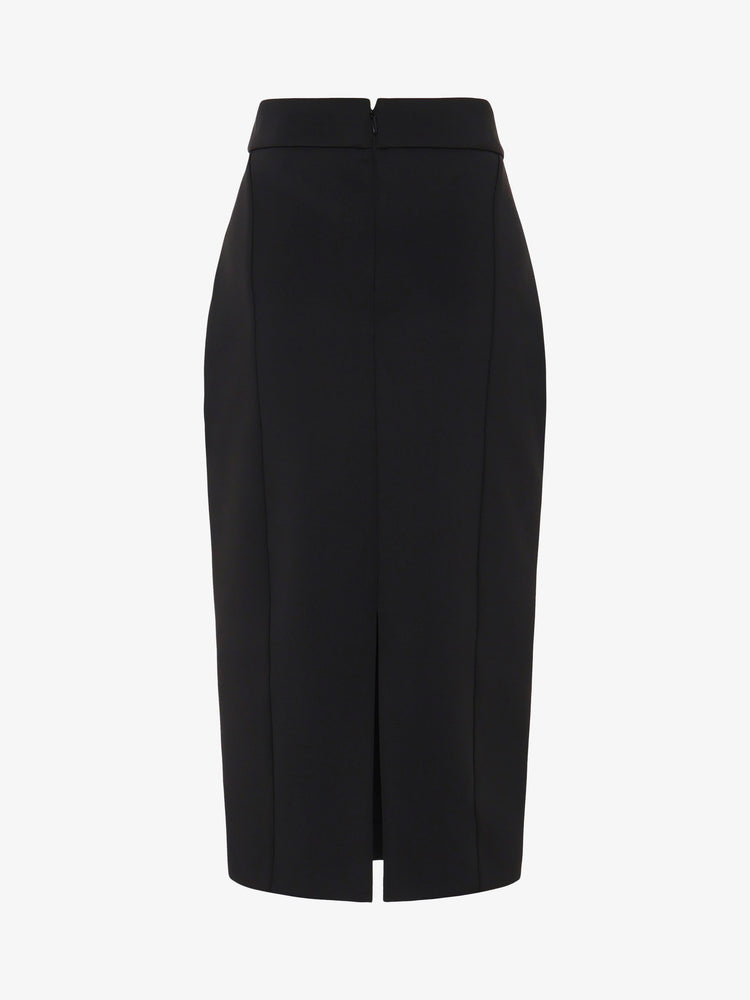 Neoprene midi skirt with metal accessory at the waist
