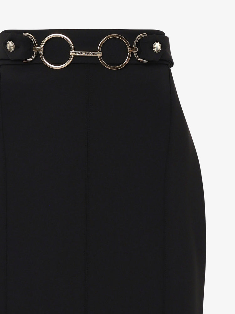 Neoprene midi skirt with metal accessory at the waist