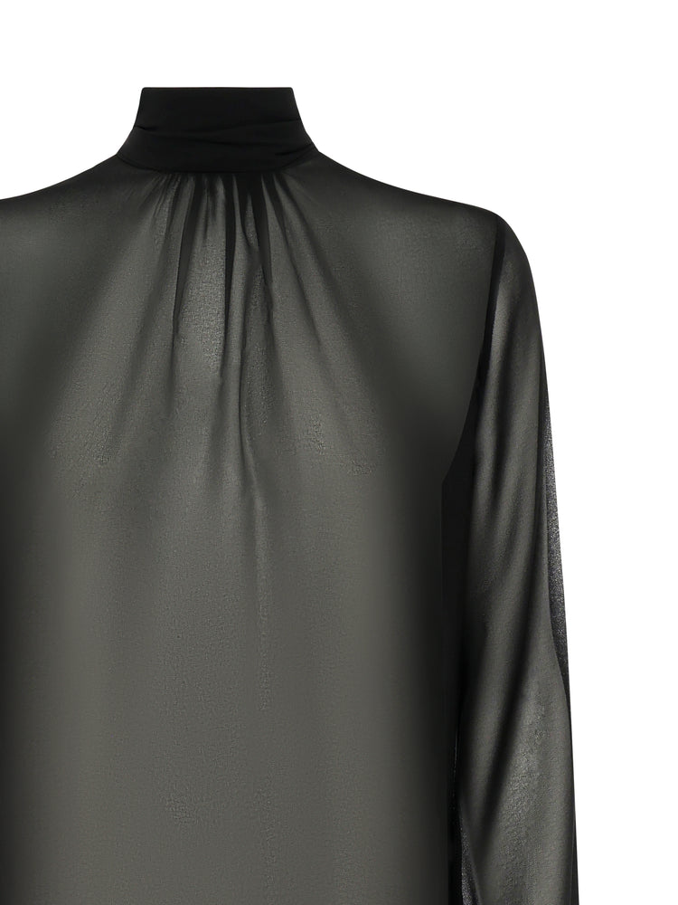 Georgette blouse with adjustable high neck