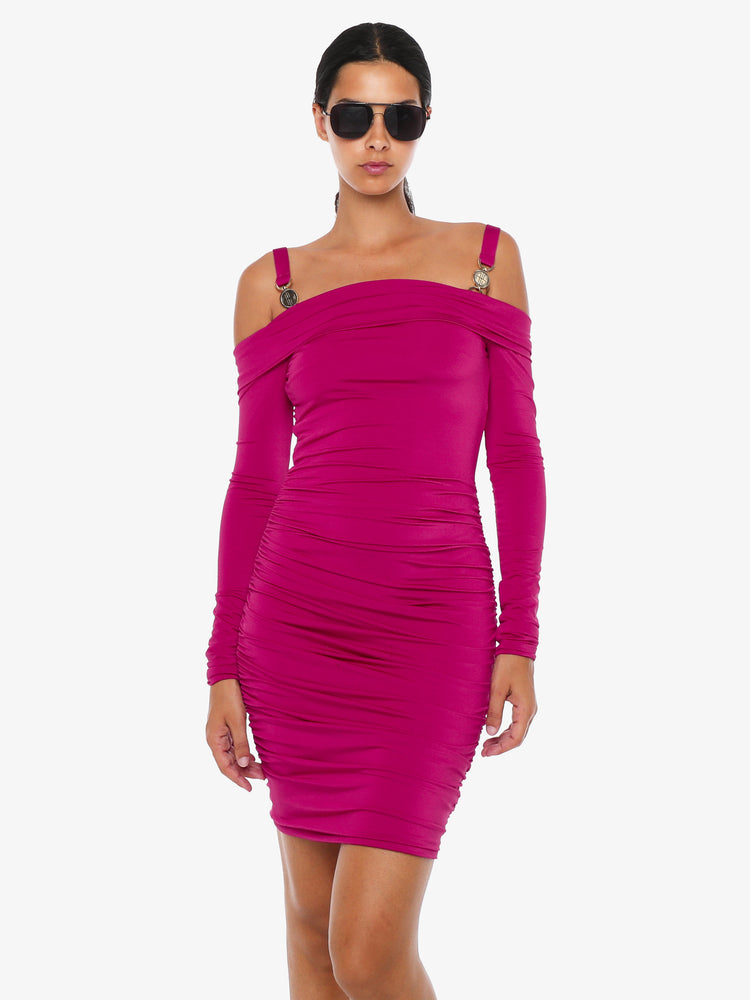 Mini abito scollo a barca in jersey con decorazioni metalliche spalline