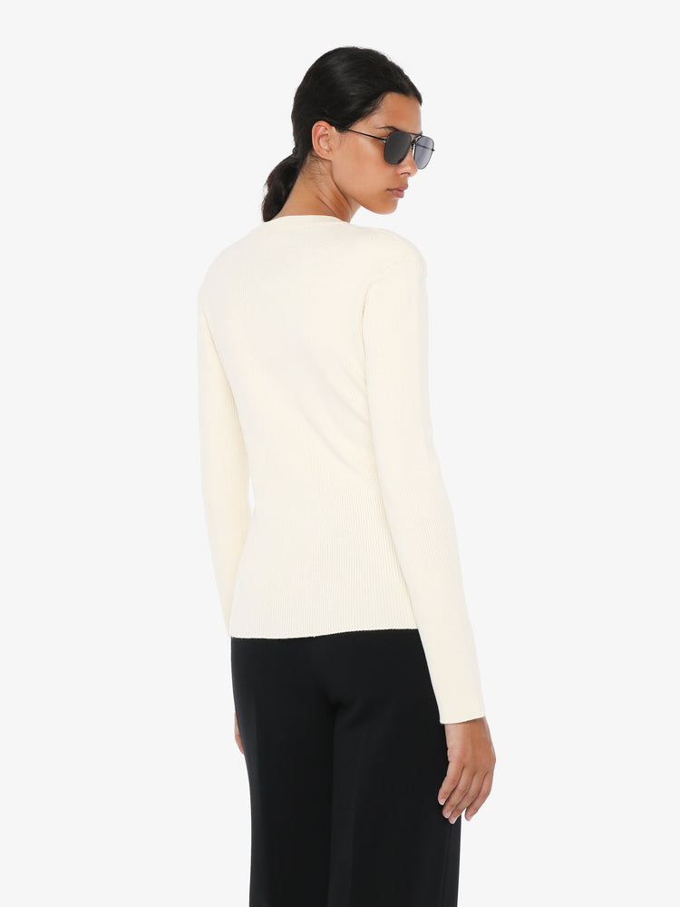 Crewneck cardigan with pockets and metal buttons