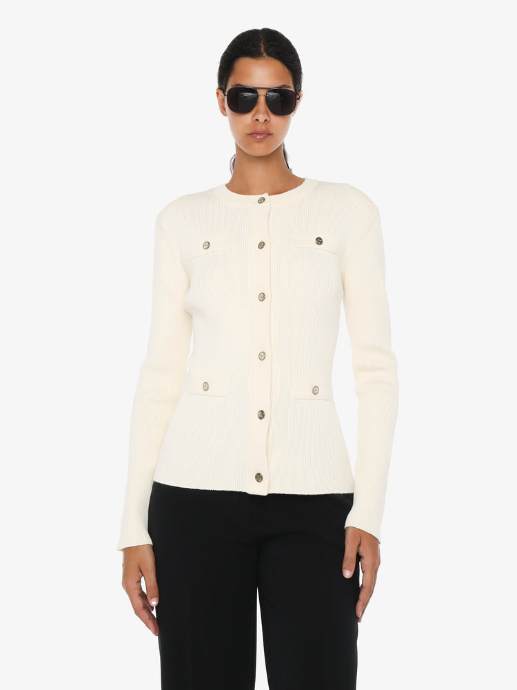 Crewneck cardigan with pockets and metal buttons