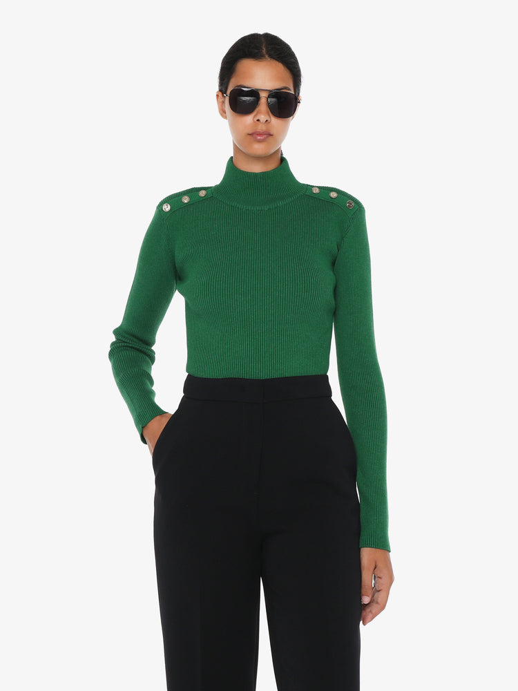 High neck sweater with metal buttons