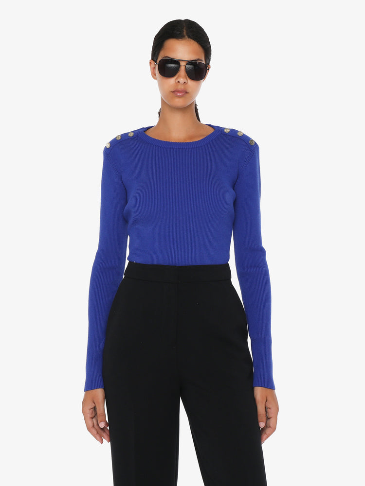 Crewneck sweater with metal buttons