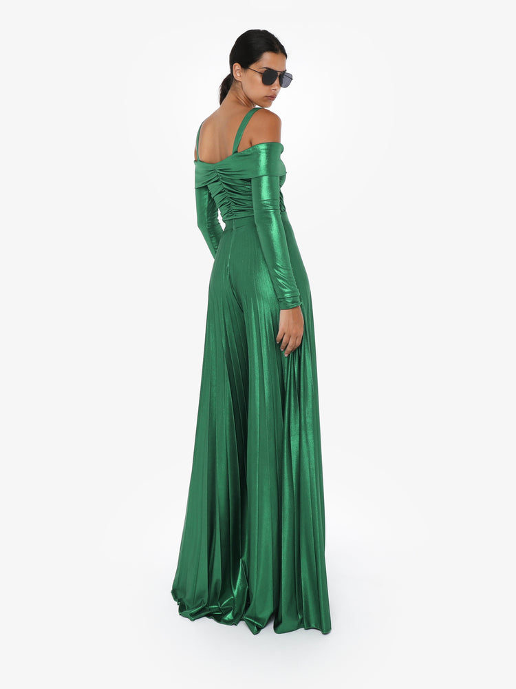 Wide pleated trousers in metallic jersey