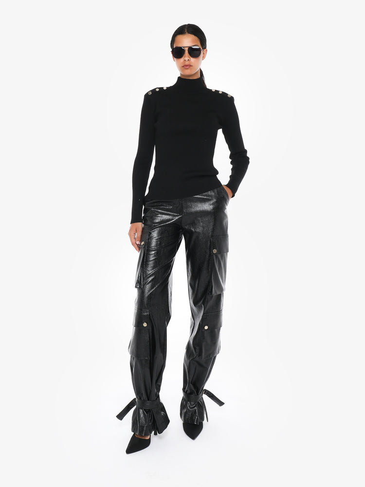 High neck sweater with metal buttons